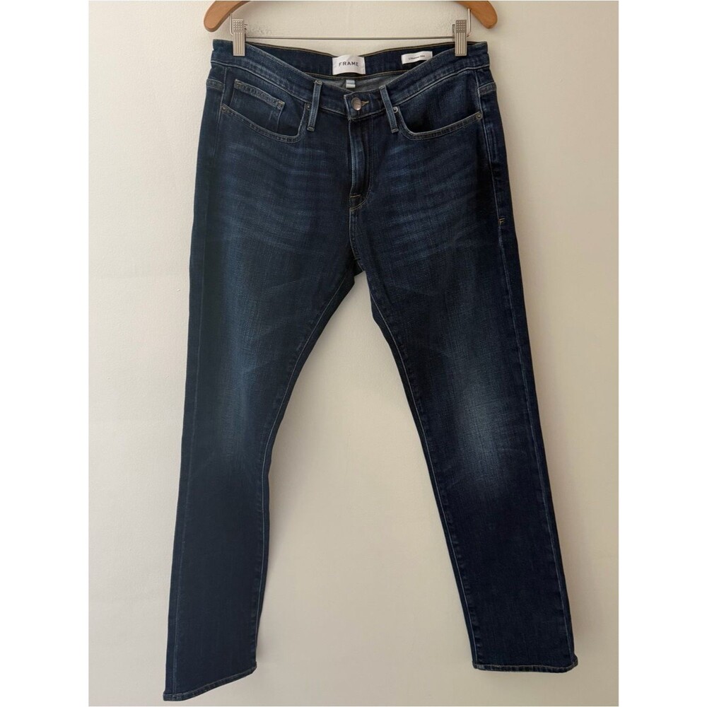 Frame NWT Jeans L’Homme Slim Blue Denim Dark Stretch Wash Size 32 Classic - Picture 2 of 9